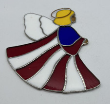 Suncatcher/Stained Glass Angel Red White Gown Wings Blond Hair Copper Halo 8 x 7 - £35.87 GBP