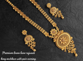 Estilo Bollywood Oro Chapado Indio Mate Collar Colgante Pendientes Joyería Set - £59.75 GBP