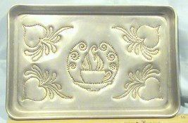Handmade Hanging Decor Punched Silver Kitchen Tin Pan Folk Art 12&quot; x 7.5&quot; - £8.61 GBP