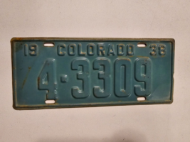 1938 COLORADO Passenger License Plate #4-3309-Original Paint-VGC-Green-M... - £50.32 GBP