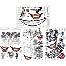 4 Sheets Large Size Joker Tattoos Halloween Fake Temp Tattoo for Men Adult All V - £14.75 GBP