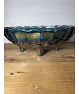 Vintage 70&#39;s Carnival Glass Iridescent Blue Harvest Grape Oval Fruit Bow... - £17.13 GBP