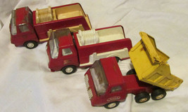 TINY TONKA 1969 WORKING DUMP TRUCK &amp; TWO 1968 595 FIRE PUMPER TRUCKS STE... - $22.43