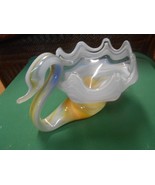 Beautiful Art Glass Swirl design White &amp; Orange-Blue  SWAN BOWL Centerpi... - £23.14 GBP