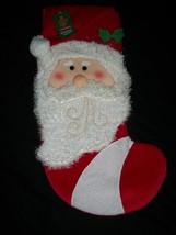 Red Textured Santa Christmas Stocking Holiday Decoration 3D Hollly Berry... - $24.99