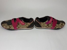 Womens Coach Kyrie signature Pink Strap Khaki Canvas leather sneakers SIZE 6.5 - £17.51 GBP