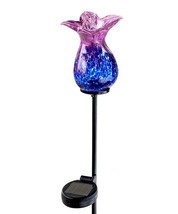 Flower Solar Garden Stake Blue Purple Glass Metal Double Pronged 22.8&quot; High - $677.21 MXN