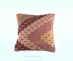 Kilim Pillow Cover 16x16 in Handmade Turkish Sofa Couch Wool Boho Cushion  A472 - £9.65 GBP