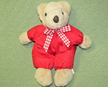 VINTAGE HALLMARK TEDDY BEAR STUFFED ANIMAL TAN WITH RED NYLON PAJAMAS 12... - $25.20