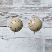 Vintage Clip On Earrings Beige Domed With Design 7/8&quot; - £9.93 GBP