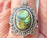 RJ Graziano Sterling Silver TURTLE Abalone Marcasite Vintage Ring Size 9 - $37.57