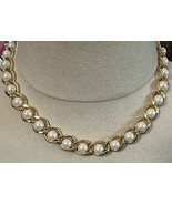 Vintage Faux Pearl Gold Tone Caged Collar Necklace  17” - $9.99