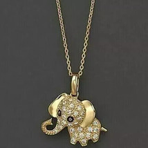 2Ct Round Lab Created Diamond Elephant Pendant 14K Yellow Gold Plated Silver - £95.47 GBP