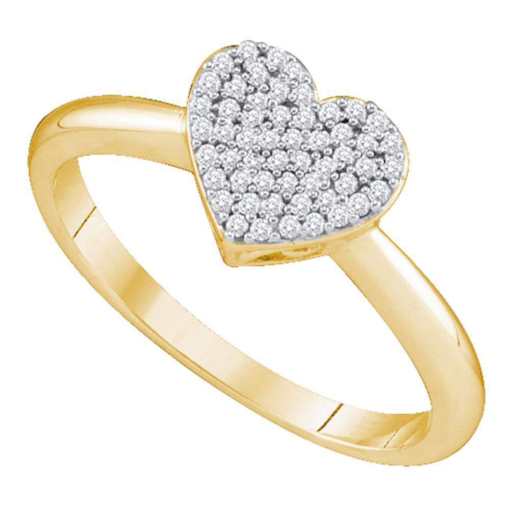 10k Yellow Gold Womens Round Diamond Heart Love Fashion Ring 1/6 Cttw