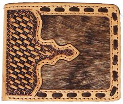 Men's Western Cowhide Basket Weave Tooled Leather Bi-Fold Wallet 18RTW111B - $46.52