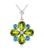 Galaxy Gold GG 14K Solid White Gold Natural Peridot and Blue Topaz Flowe... - $532.61