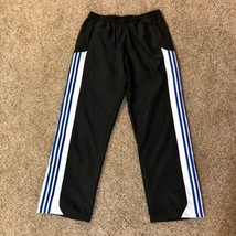 Adidas Wind Athletic Pants Mens L Used Black Blue Three Stripe - £12.45 GBP