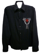Mondo Black Floral Logo Cotton Fancywork Men&#39;s Dress Button Down Shirt Size 2XL  - £29.65 GBP