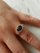 2Ct Corte Ovalado Zafiro Azul Anillo de Compromiso Diamante Vintage 14K Oro Rosa - £90.86 GBP