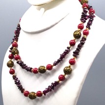 Art Deco Garnet Show Stopper Vintage Necklace, Filigree Beads and Deep Red Tumbl - £57.68 GBP