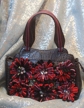 Braccialini  Leather Black Bag - Velvet Purple Flowers With Rhinestones - £193.17 GBP