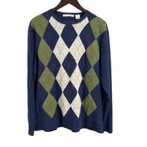 Autumn Cashmere Sweater Blue Argyle Green Ivory Crewneck Preppy Womens L... - $37.61