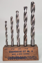 Vtg Cleveland Twist Drill Woodworking Set No 14 w. 1/4&quot; Shank 5 Pc 1/4&quot; - 1/2&quot; - £38.29 GBP