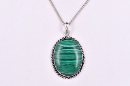 Handmade Silver Polished Oval Malachite Women Pendant Necklace Daily Casual Wear - £18.27 GBP+