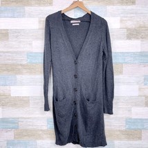 ZARA Silk Cashmere Duster Cardigan Gray Button Up Pockets Longline Womens Large - £39.56 GBP