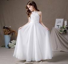 Halter Sleeveles Chiffon Flower Girl Dresses 2023 Lace Junior Bridesmaid... - $139.50