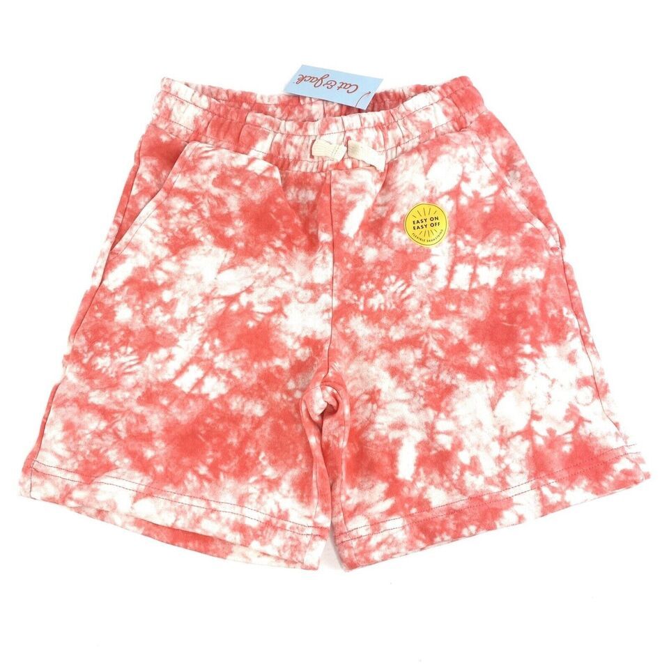 Cat & Jack Girls Coral Tie Dye Knit Pull-on Shorts, Drawstring, Pockets, XS NWT