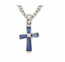 Sterling Silver September Sapphire Birthstone Baby Cross Necklace &amp; Chain - £47.95 GBP