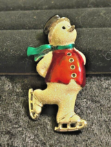Ice Skating Snowman Holiday Costume Jewelry Enameled Figural Brooch - £3.08 GBP