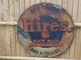 Vintage For Thirst Hires Root Beer Metal Embossed Sign on wood - $544.50