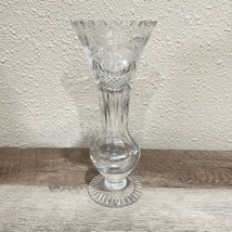 VTG 7” Cut Crystal Flared Saw Tooth Floral Bud Vase W/Etched Grapes Design - $14.84