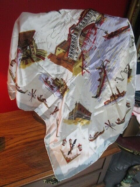 Scarf Silk Souvenir Venezia Bolleni di Caranzia 29x29 in c1970s - $30.37