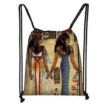 Retro Egyptian Art Style Printing Drawstring Bag Egypt Pharaoh Anubis For Travel - $116.20