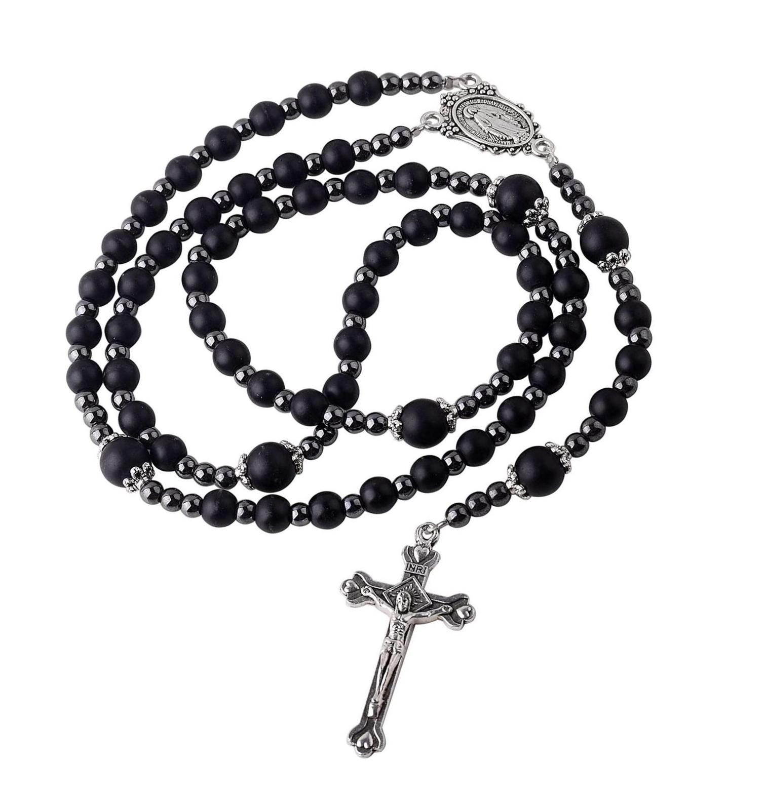 6mm Black Glass Beads with 4mm Hematite Black Stone - $51.49