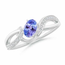 ANGARA Solitaire Oval Tanzanite Twisted Ribbon Ring with Pave Diamond Accents - £695.51 GBP
