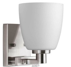 Fleet Collection 1-Light Brushed Nickel Bath Sconce with Etched Opal Glass Shade - £26.57 GBP