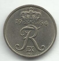 1964 Denmark 10 Ore Coin w/ King Frederik IX Monogram - $74.48