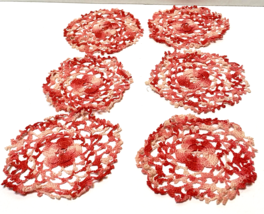 Vintage Handmade Crocheted Doiley Coasters Pink White Floral 4.5&quot; Lot of 6 - £11.46 GBP