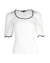 Maje Menta Crochet Sleeve Rib-Knit Top In Viscose Women White L - $145.35