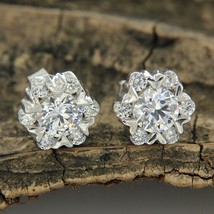 4.25Ct Round Cz Diamond Seven Stone Halo Stud Earrings in 14K Gold Over Silver - £45.90 GBP