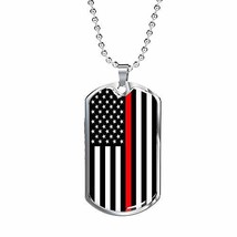 Express Your Love Gifts Thin Red Line American Firefighter Dog Tag Stainless Ste - £35.57 GBP