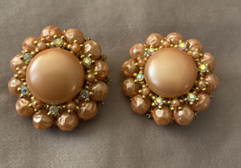 Vintage Round Pink Beaded Clip Earrings 1.25” Diameter - £4.57 GBP