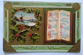 Christmas Postcard Embossed Series 2089 German Windmill Jamestown NY - £11.41 GBP