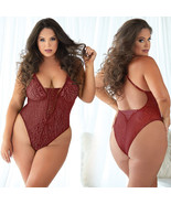 Allure Leopard Lace Up Teddy-Burgundy 2X/3X-Boxed - $32.66