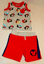 Mickey Mouse Baby Outfit Size 0/3 Months Infant NEW Red Gray Shirt Shorts 2pc - £10.53 GBP