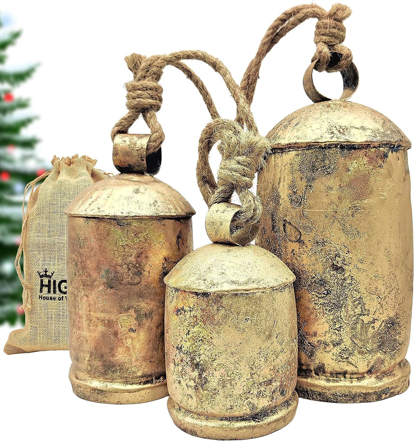 Primary image for Set Of 3 X-Large Country Rustic Highbix Giant Harmony Cow Bells, Huge Vintage
